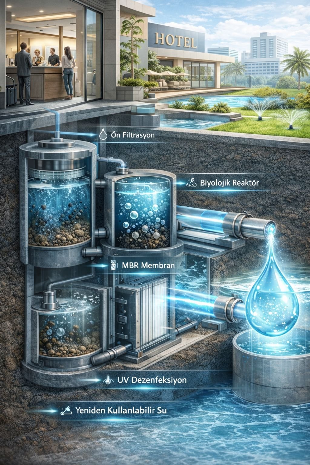 Otel ve tatil köyü için MBR gri su arıtma sistemi