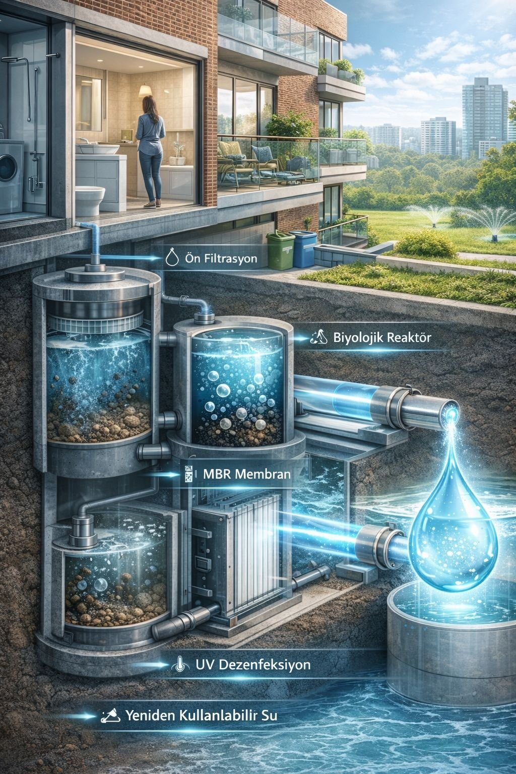 Toplu konut sitesi için merkezi gri su arıtma sistemi