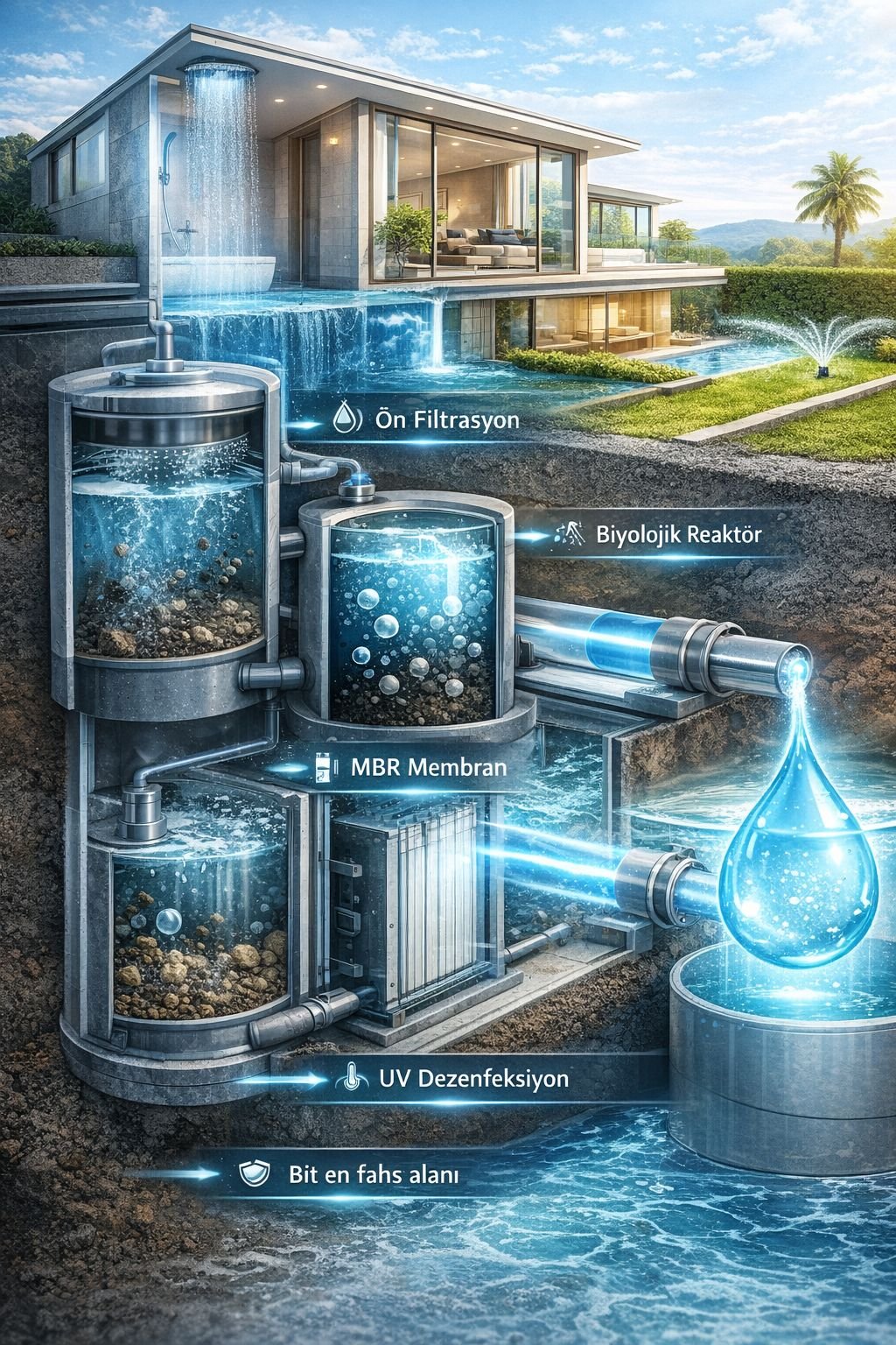 Villa için gri su arıtma sistemi kurulumu